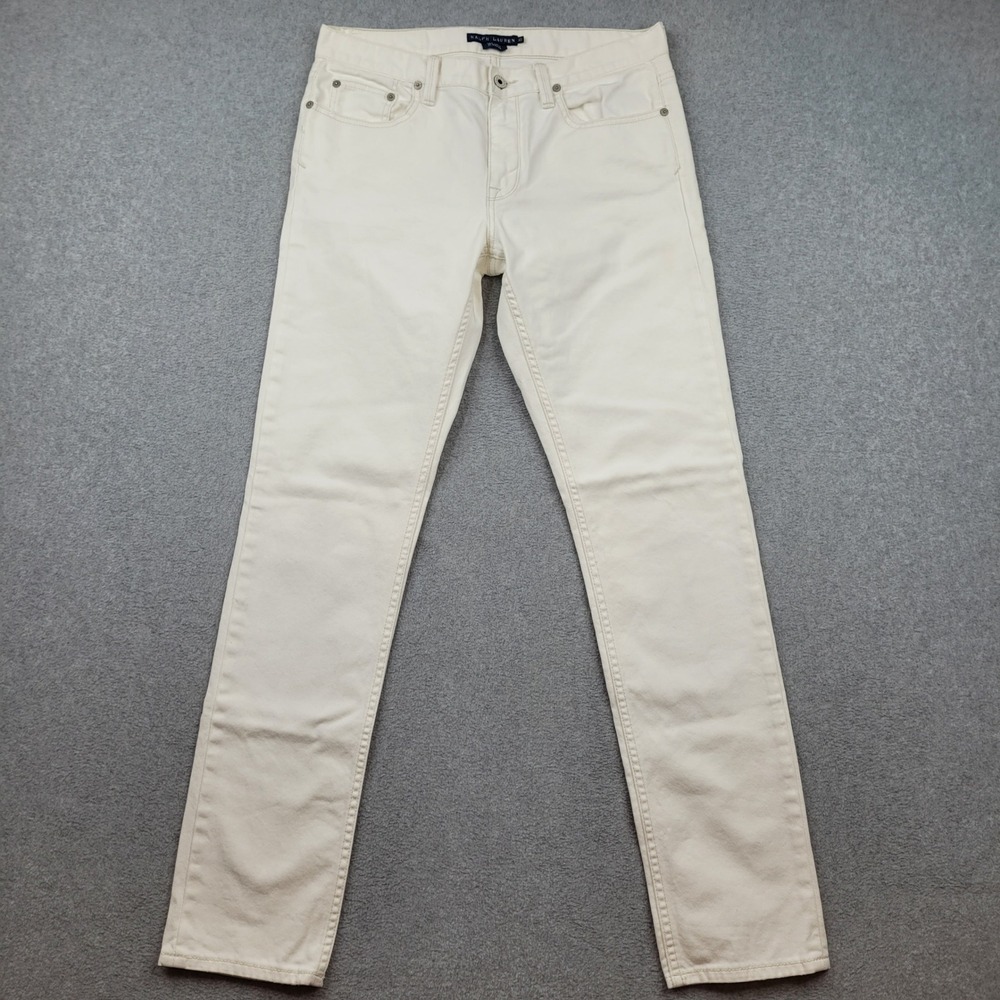 Ralph Lauren Thompson‎ Slim Jeans Mens 30x31 Cream White Blue Label Denim Pants